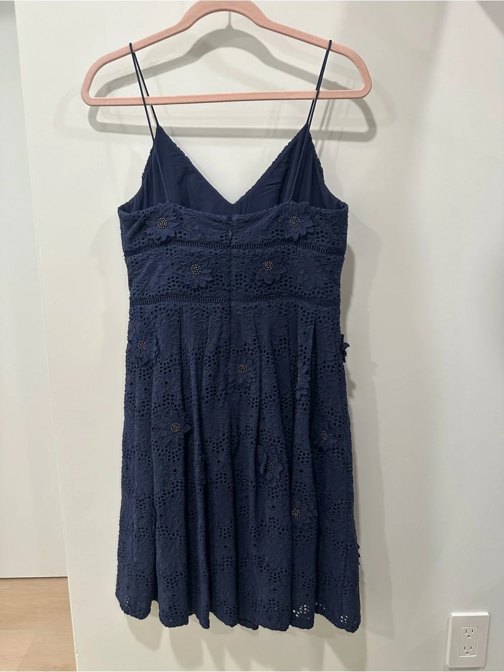 Michael Kors Navy Eyelet Lace Spaghetti-Strap Dress